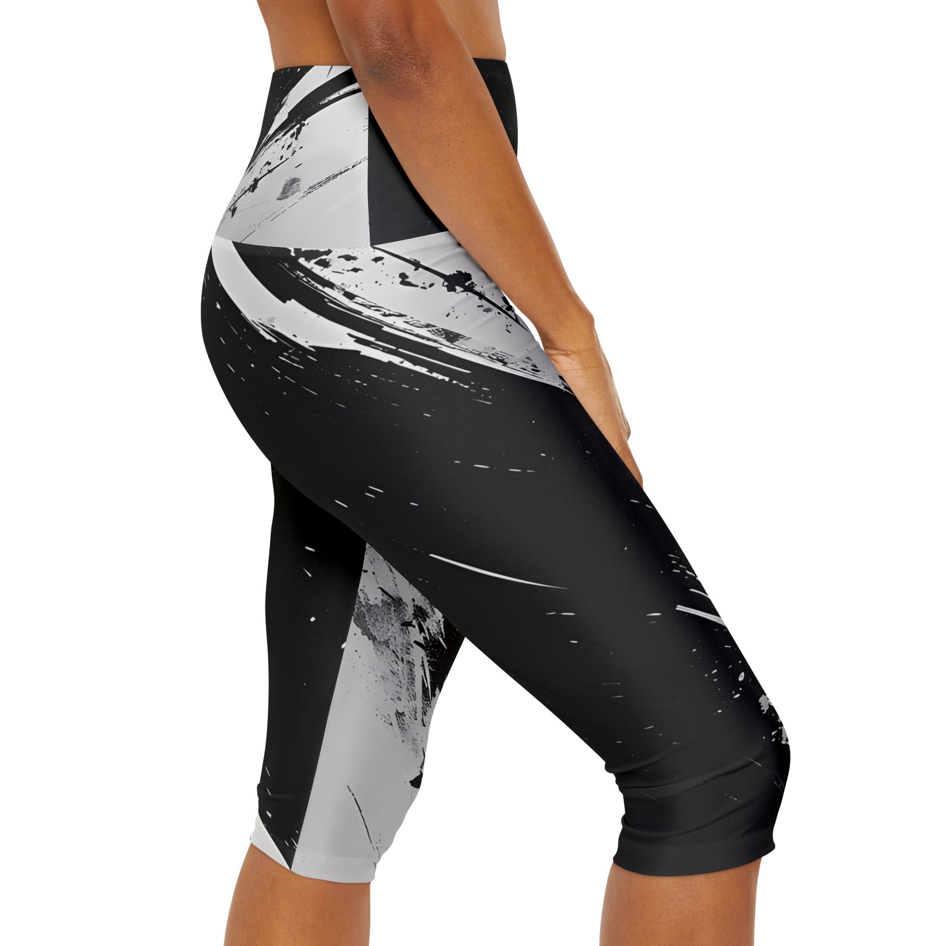 Women's Abstract Black Yoga Capri Leggings - Yoga Capri Leggings - Taigora Activewear