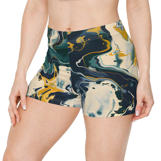 Abstract Emerald Athleisure Shorts - All Over Prints - Taigora Activewear