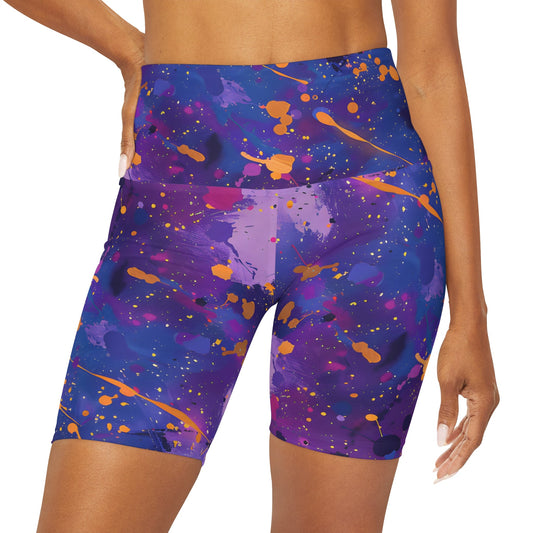 Splash Electric Violet Splash Yoga Shorts - Yoga Shorts - Taigora Activewear