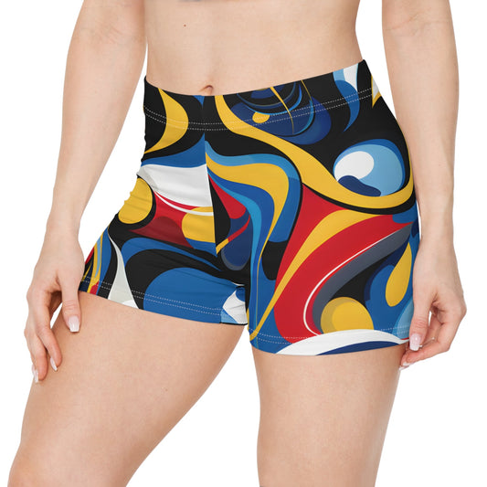 Women's Abstract Blue Lemon Athleisure Shorts - Taigora