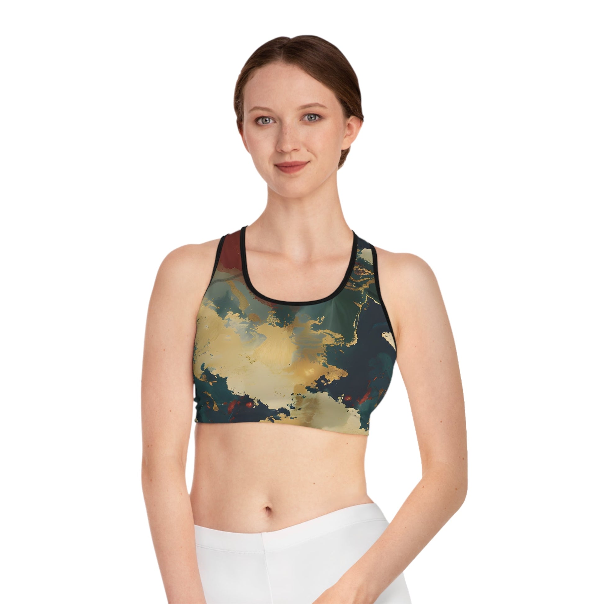 Women's Abstract Orange Navy Sports Bra - Regular Fit Sports Bras - Taigora Activewear