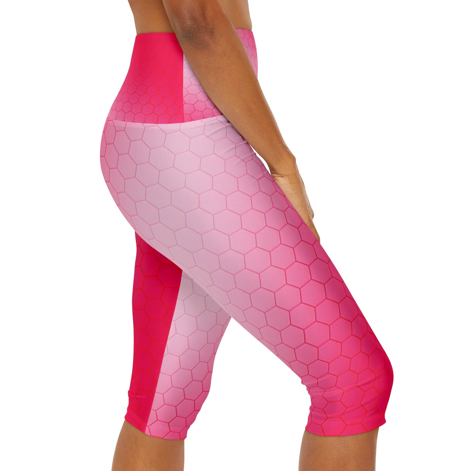Women's Pink Hex Yoga Capri Leggings - Taigora