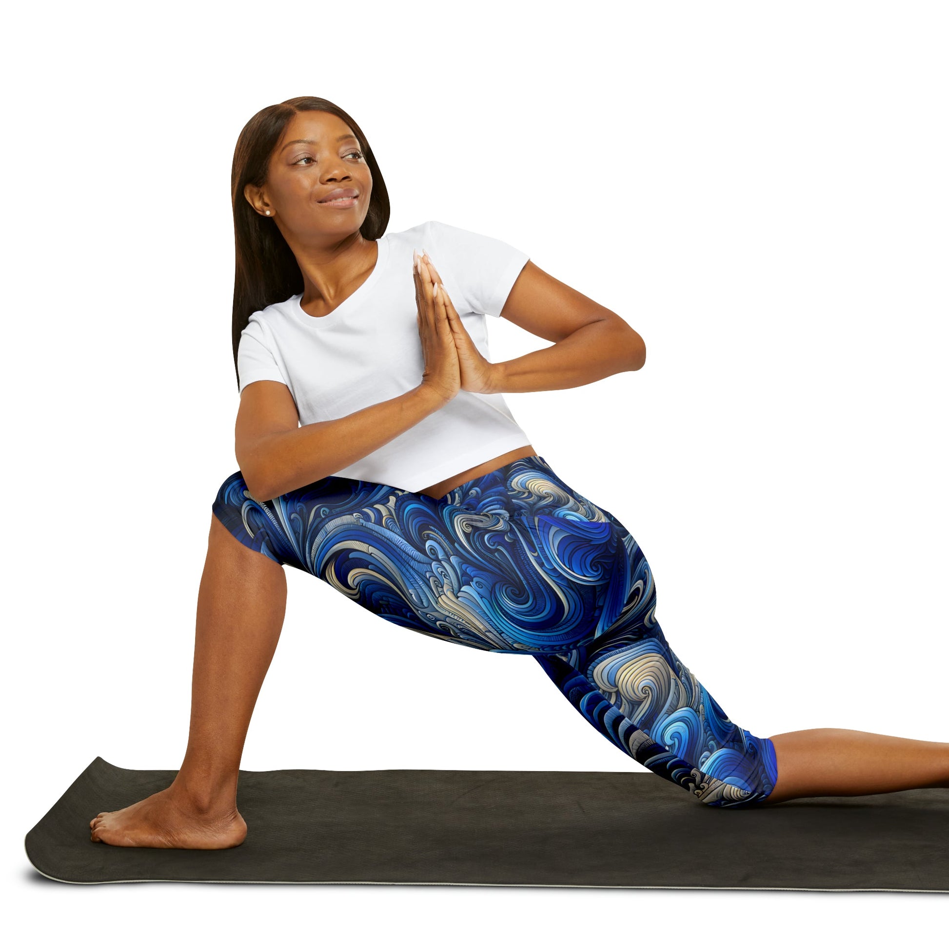 Women's Blue Opulence Yoga Capri Leggings - Yoga Capri Leggings - Taigora Activewear