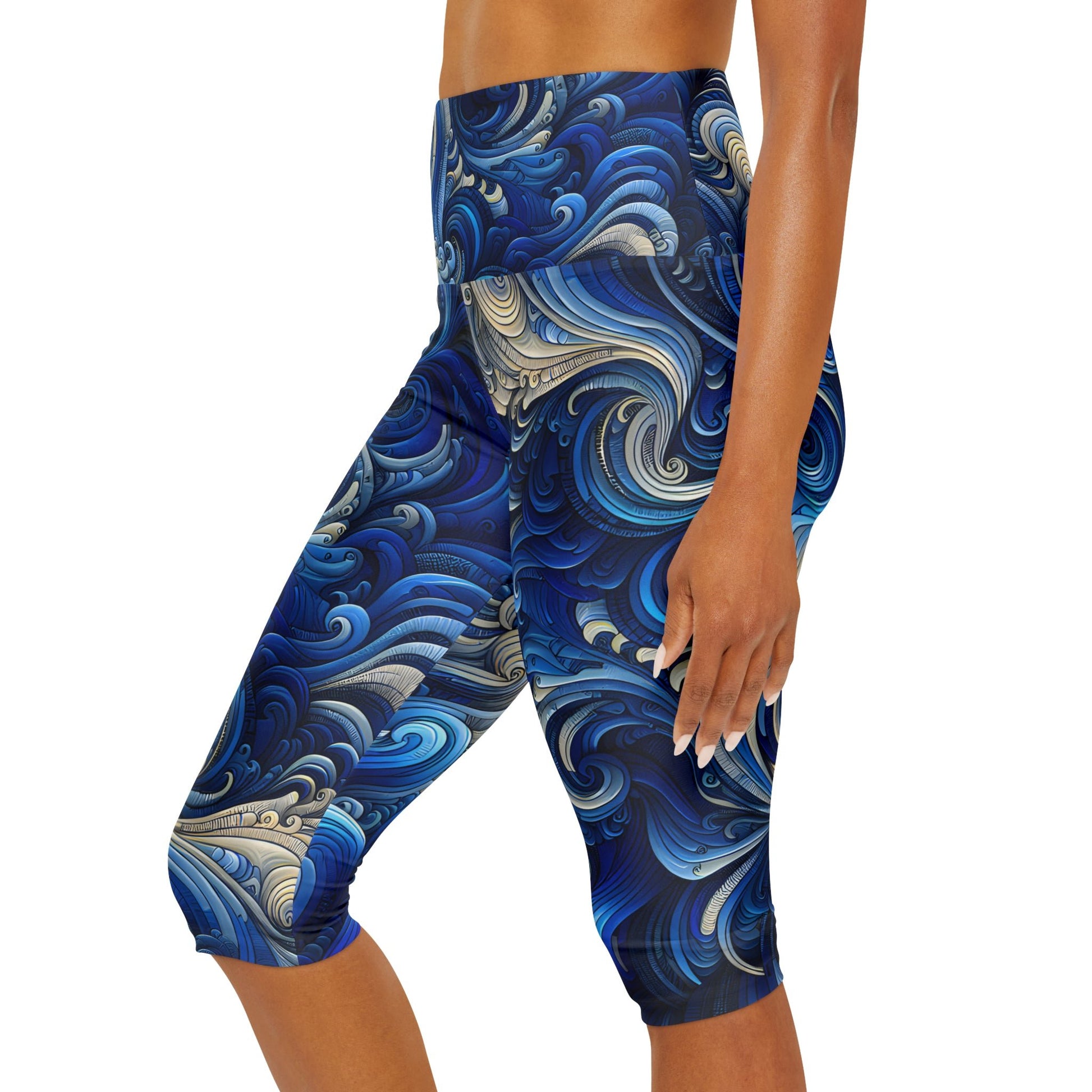 Women's Blue Opulence Yoga Capri Leggings - Yoga Capri Leggings - Taigora Activewear