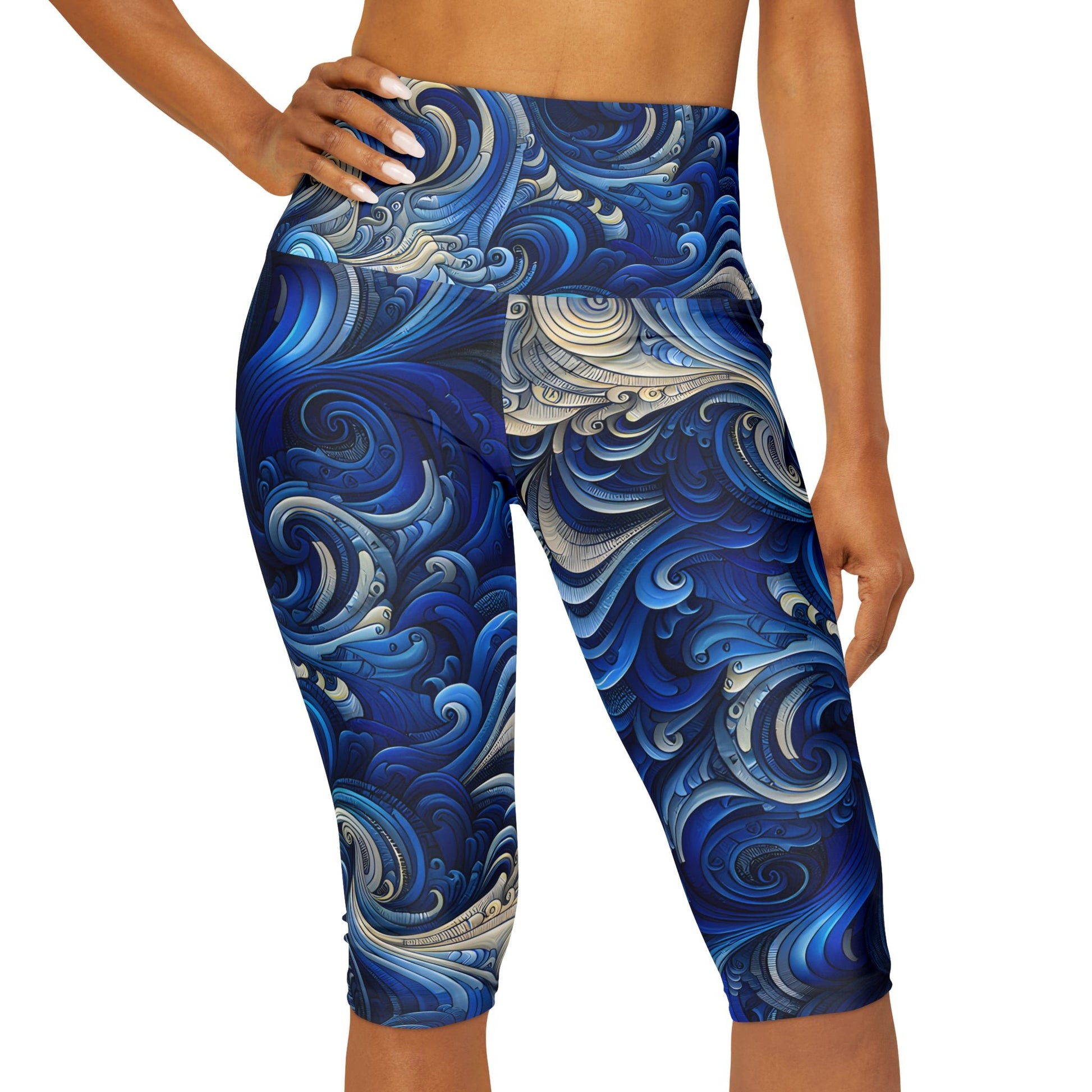 Women's Blue Opulence Yoga Capri Leggings - Yoga Capri Leggings - Taigora Activewear