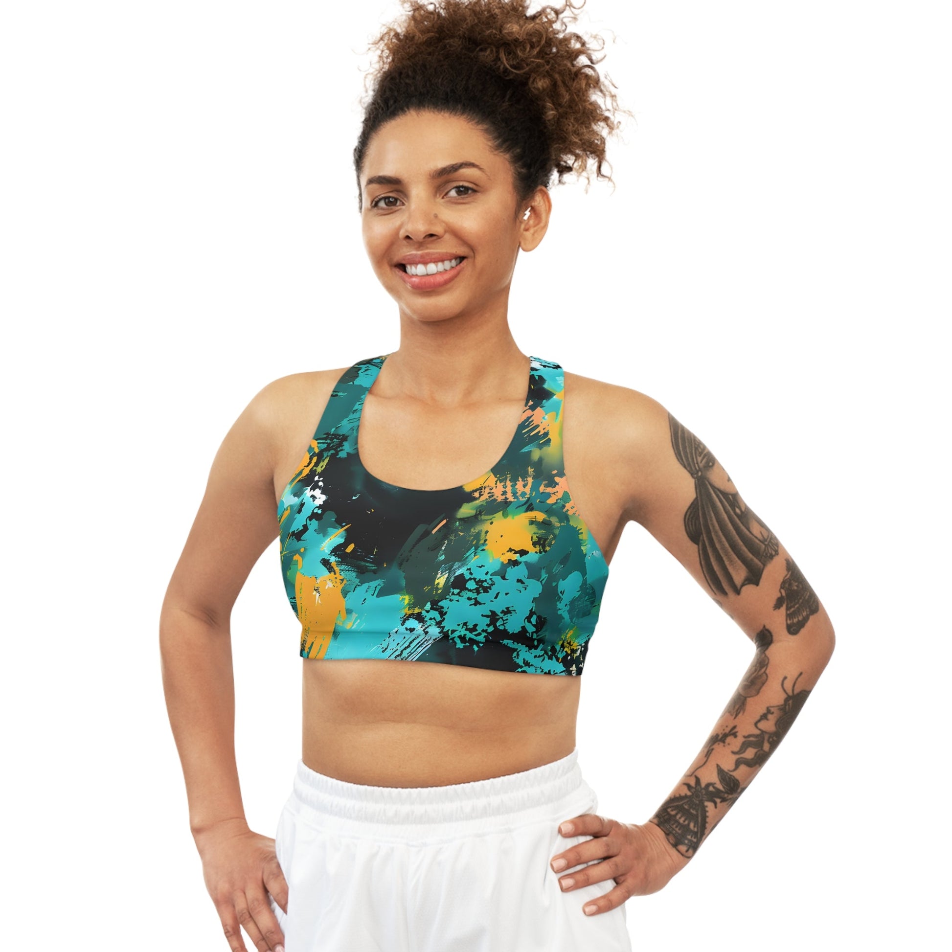 Women's Splash Emerald Green Seamless Sports Bra - Seamless Sports Bras - Taigora Activewear