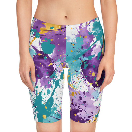 Women's Splash Purple Turquoise Trail Bike Shorts - Taigora