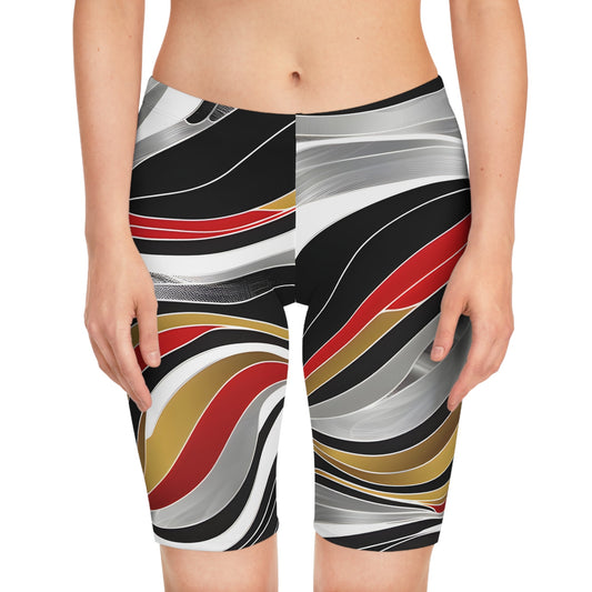 Women's Waves Black White Trail Bike Shorts - Taigora
