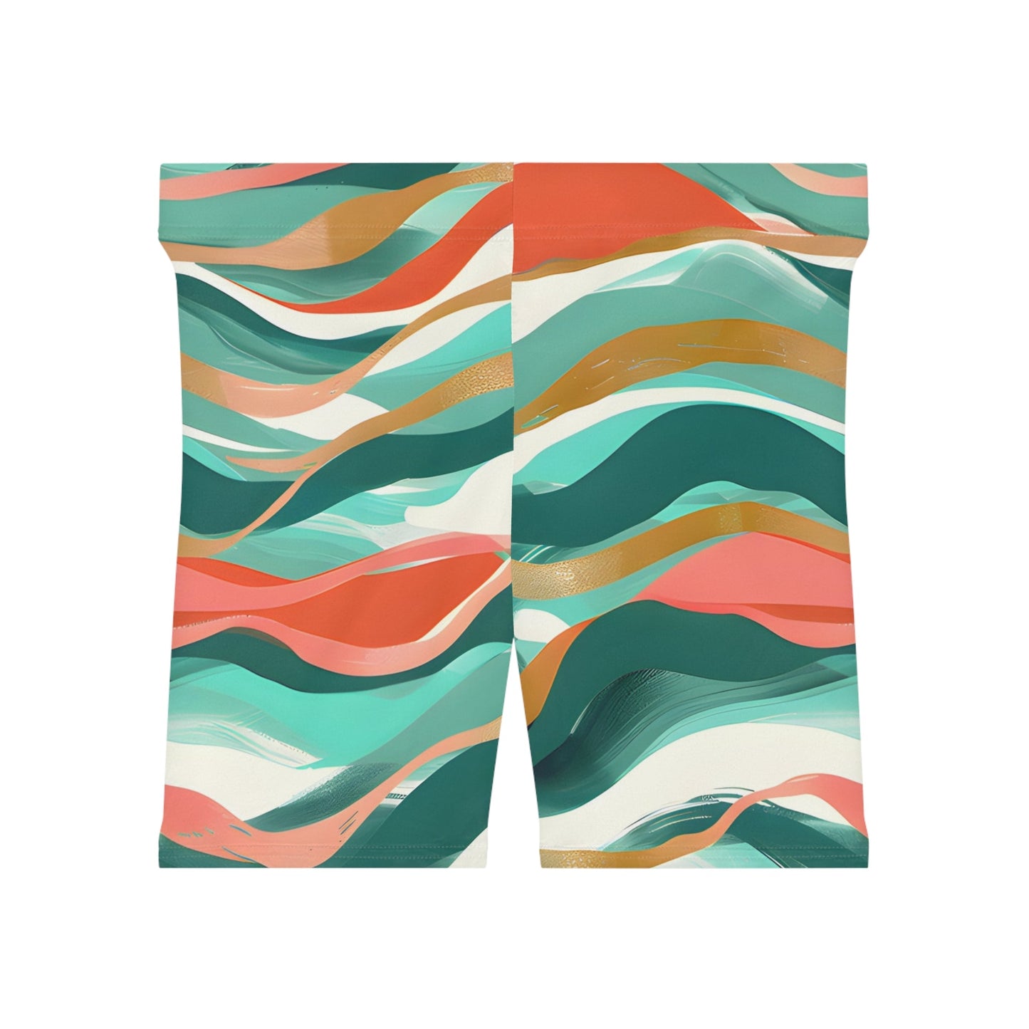 Women's Waves Turquoise Coral Urban Bike Shorts - Taigora