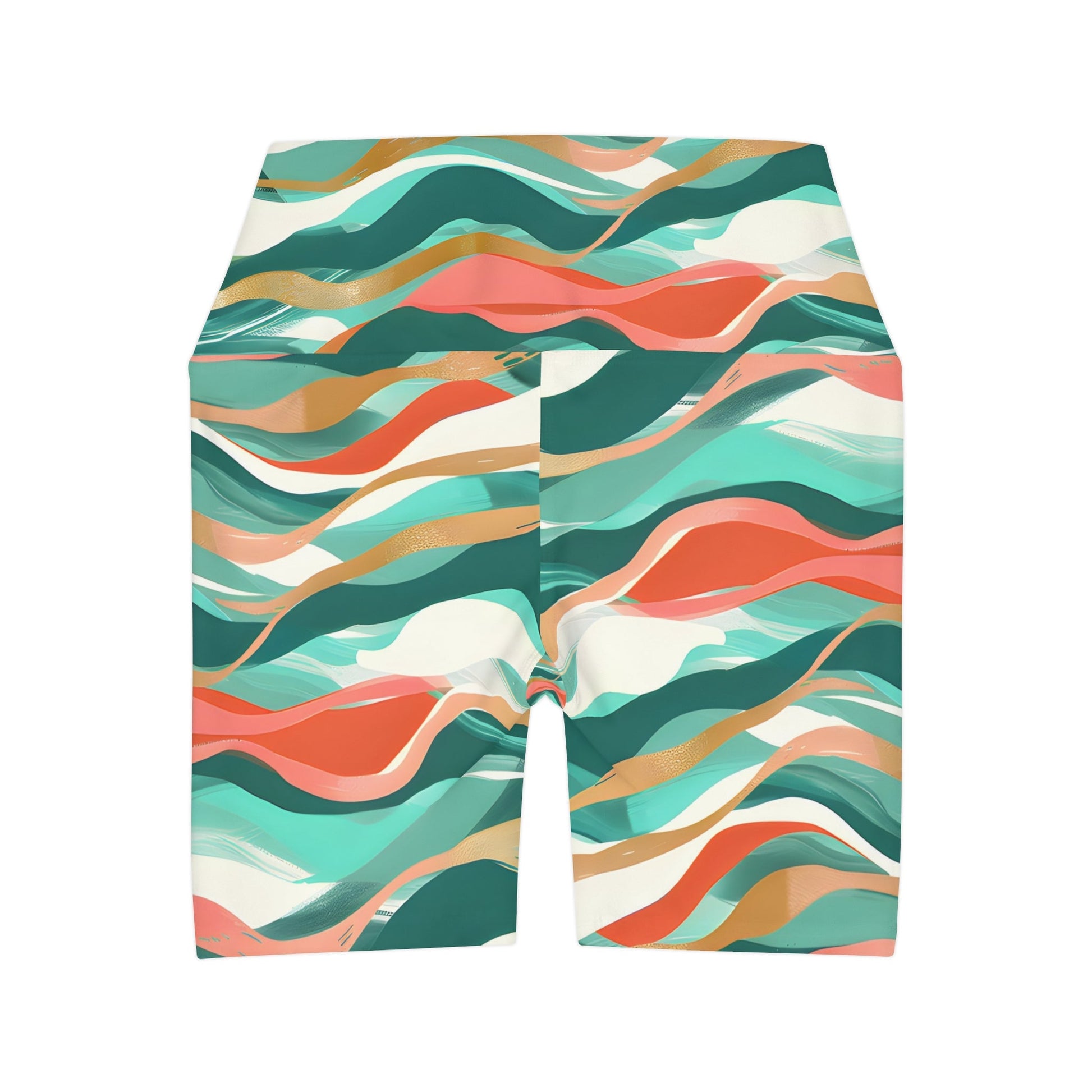 Women's Waves Turquoise Coral Yoga Shorts - Taigora