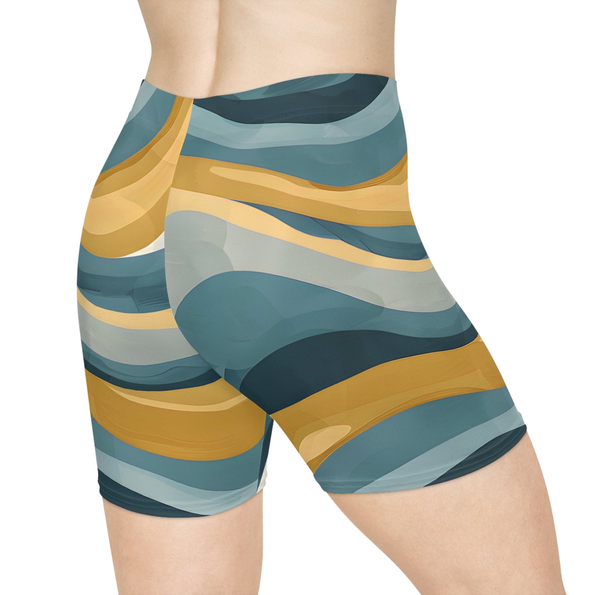Women's Waves Turquoise Gold Urban Bike Shorts - Taigora