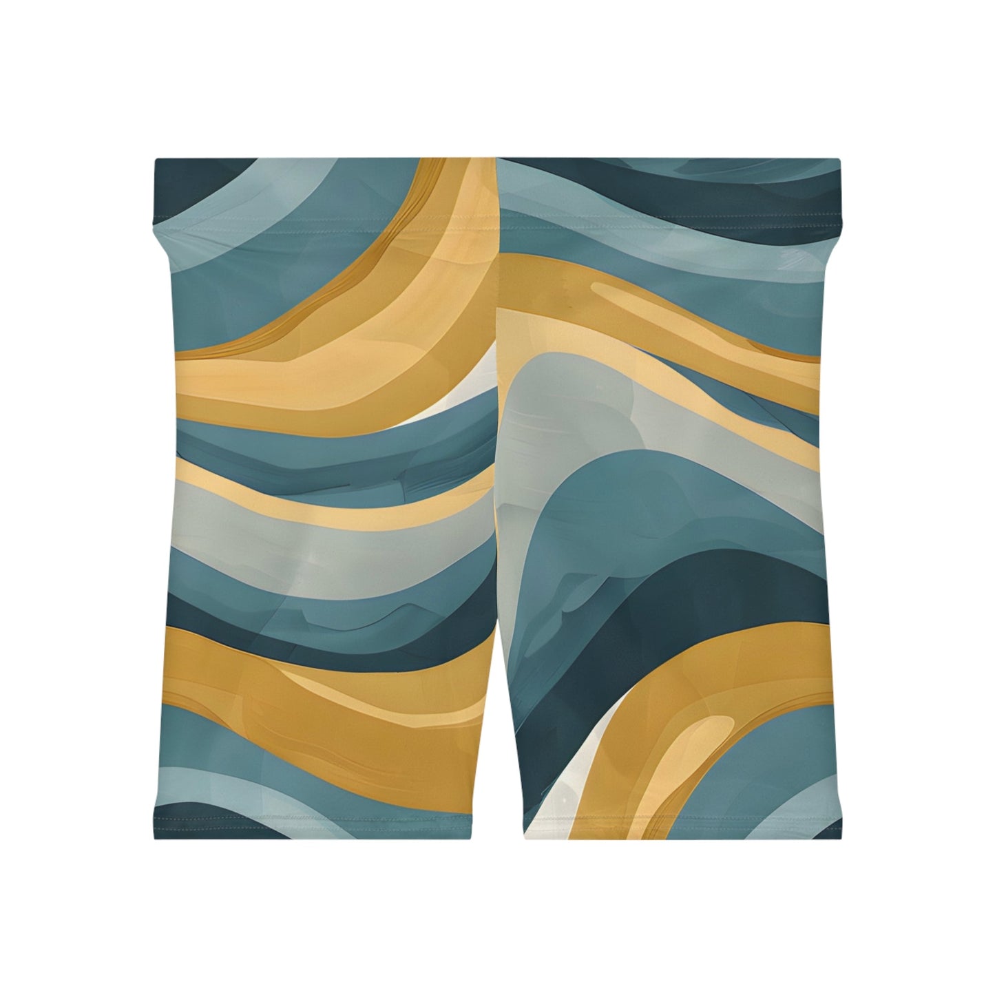 Women's Waves Turquoise Gold Urban Bike Shorts - Taigora